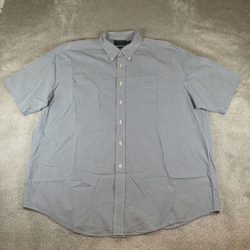 Filson Button Down Shirt Mens XXL Blue White Gingham Short Sleeve Cotton 39126